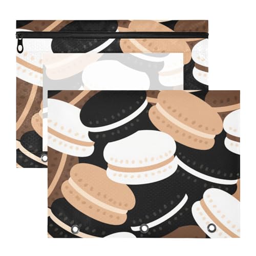 Federmäppchen mit 3 verstärkten Ösen, Kunststoff-Aktenordner für A4-Papier, Briefe, 2 Stück, Studenten, Collegebedarf, Cartoon, niedlicher Keks, Braun / Schwarz von Yoogain
