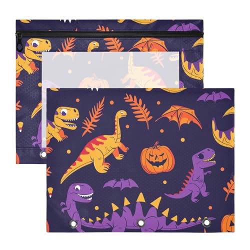 Federmäppchen mit glatten Reißverschlüssen, 3 Locher für 3 Ringe, 2 Stück, Lehrer, College, Zubehör, Spukjurassic, bunt, Halloween von Yoogain