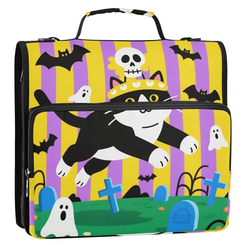 Halloween-Mappe mit 3 Ringen, 3,8 cm, mit extra Taschen und Schultergurt, wasserdicht, mit Reißverschluss, geeignet für Mittelschule, 3,8 cm, Schwarz Halloween-Mappe mit 3 Ringen, 3,8 cm, mit extra Taschen und Schultergurt, wasserdicht, mit Reißverschluss, geeignet für Mittelschule, 3,8 cm, Schwarz von Yoogain