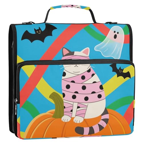 Halloween weiße Katze, 3,8 cm, 3 Ringe, Reißverschluss, Ordner mit Gurt, einfach zu tragen, tragbar, für Zuhause, Reisen, sichere Aufbewahrungstasche für Büro, Schule Halloween weiße Katze, 3,8 cm, 3 Ringe, Reißverschluss, Ordner mit Gurt, einfach zu tragen, tragbar, für Zuhause, Reisen, sichere Aufbewahrungstasche für Büro, Schule von Yoogain