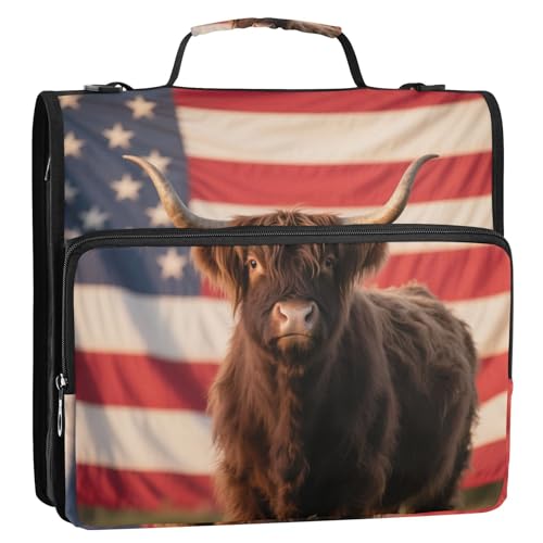 Highland Cow American 3 Ringe 3,8 cm Organizer Ordner mit Schultergurt und Griff, Laege Kapazität, Schulbedarf, Organizer für Büro, Schule Highland Cow American 3 Ringe 3,8 cm Organizer Ordner mit Schultergurt und Griff, Laege Kapazität, Schulbedarf, Organizer für Büro, Schule von Yoogain