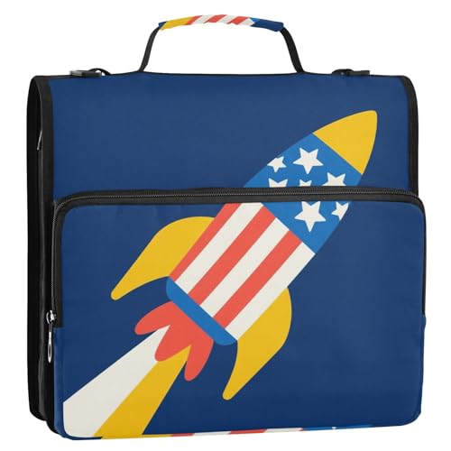 Independence Day Rockets Dokumenten-Organizer, 3,8 cm, 3 Ringe, Reißverschluss, mit Griff, mehrere Taschen, Dokumenten-Organizer, Tasche für die Schule von Yoogain
