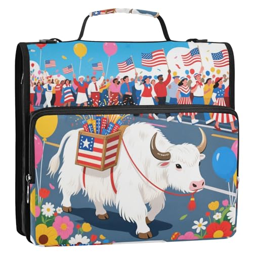 Independence Day Yak-Ordner mit 3 Ringen, mit Schultergurt, mehrere Taschen, Dokumentenmappe, Organizer, geeignet für Mittelschule, Weiß von Yoogain