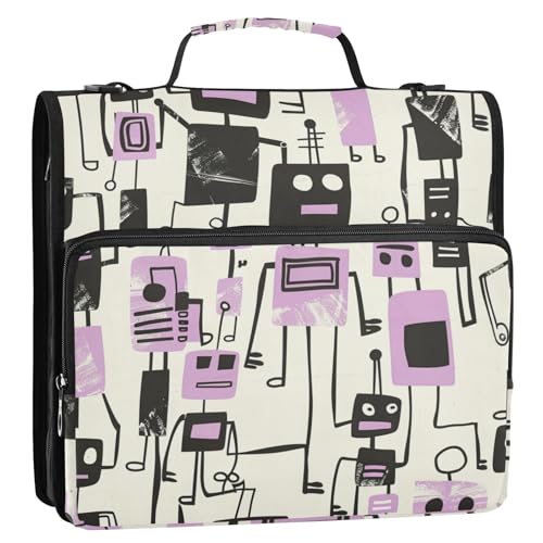 Jon Klassen Organizer mit 3 Ringen, Roboter-Design, Violett, 3,8 cm, mit Schultergurt, Kapazität für Dokumente, Akten, Aufbewahrungstasche für Schule Jon Klassen Organizer mit 3 Ringen, Roboter-Design, Violett, 3,8 cm, mit Schultergurt, Kapazität für Dokumente, Akten, Aufbewahrungstasche für Schule von Yoogain