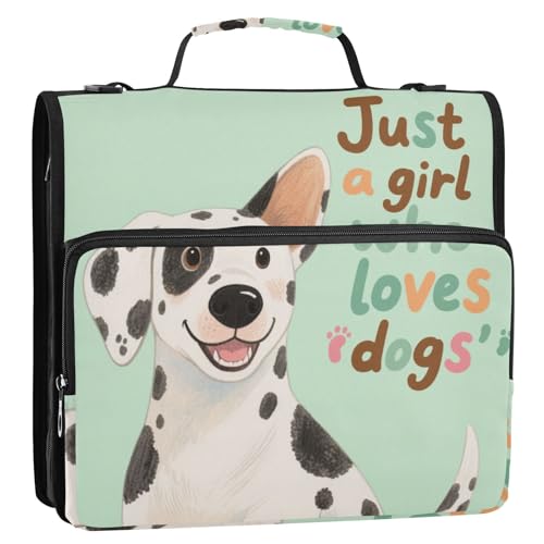 Just A Girl Who Loves Dogs Ringbuch mit 3 Ringen und extra Taschen mit Griff, inklusive Reißverschlusstasche, tragbar, für Zuhause, Reisen, sichere Aufbewahrungstasche für die Mittelschule von Yoogain