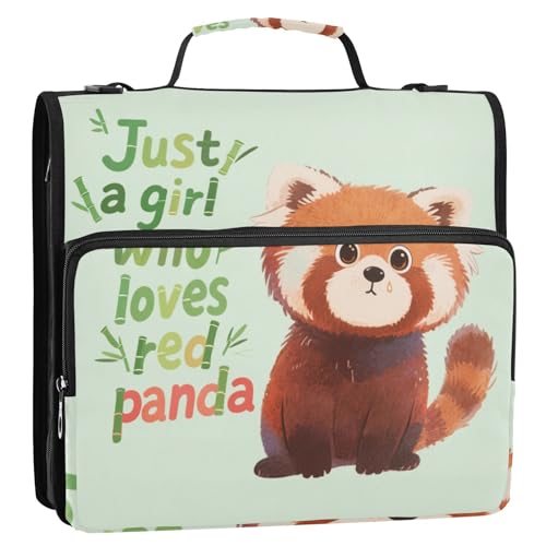 Just A Girl Who Loves Red Panda 3,8 cm 3-Ring-Ordner Reißverschluss mit Schultergurt, wasserdichte Dokumenten-Organizer, Tasche, geeignet für Mittelschule von Yoogain