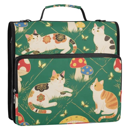 Katzen-Pilz-Mappe mit 3 Ringen, 3,8 cm, Reißverschluss, mit Riemen, inklusive Reißverschlusstasche, Dokumenten-Organizer, Tasche für Schule/Büro Katzen-Pilz-Mappe mit 3 Ringen, 3,8 cm, Reißverschluss, mit Riemen, inklusive Reißverschlusstasche, Dokumenten-Organizer, Tasche für Schule/Büro von Yoogain