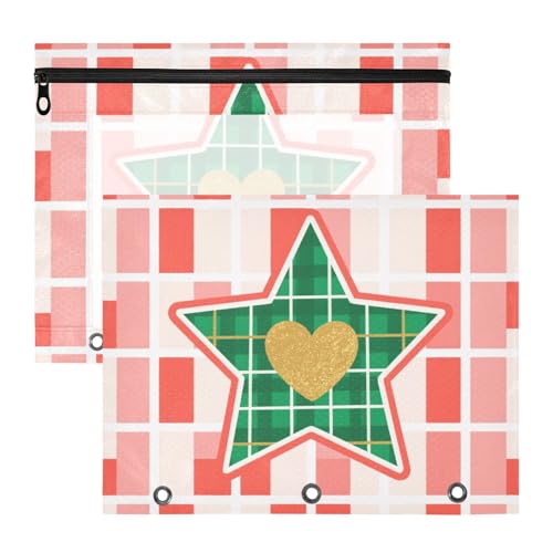Kosmetiktasche, tragbar, 3 Löcher, für A4-Papier, Briefe, 2 Stück, Studenten, Klasse, Weihnachten, kariert, Rot, helles Pfirsich von Yoogain
