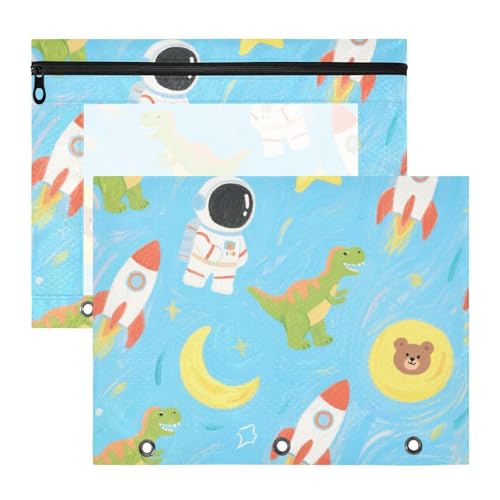 Kosmetiktasche, transparenter Kunststoff, Aktenordner für 3 Ringe, 2 Stück, Schüler, Schulbedarf, niedlich, Cartoon, blaue Raketen, Astronaut, Dinosaurier Kosmetiktasche, transparenter Kunststoff, Aktenordner für 3 Ringe, 2 Stück, Schüler, Schulbedarf, niedlich, Cartoon, blaue Raketen, Astronaut, Dinosaurier von Yoogain