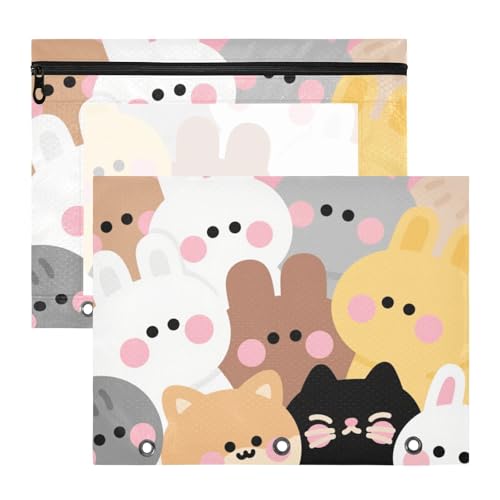 Kosmetiktasche mit Sichtfenster, 3 Locher für A4-Papier, Briefe, 2 Stück, Studenten, Klassenzimmer, Zubehör, Cartoon, niedliche Tiere von Yoogain