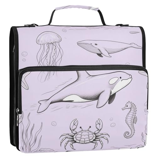 Linienzeichnung, Ozean, Tier, Hai, Quallen, Flieder, Schwarz, 3,8 cm, 3 Ringe, Schule, Reißverschluss, Ordner mit Griff und abnehmbarem Schultergurt, mehrere Taschen, Dokumenten-Organizer, geeignet Linienzeichnung, Ozean, Tier, Hai, Quallen, Flieder, Schwarz, 3,8 cm, 3 Ringe, Schule, Reißverschluss, Ordner mit Griff und abnehmbarem Schultergurt, mehrere Taschen, Dokumenten-Organizer, geeignet von Yoogain
