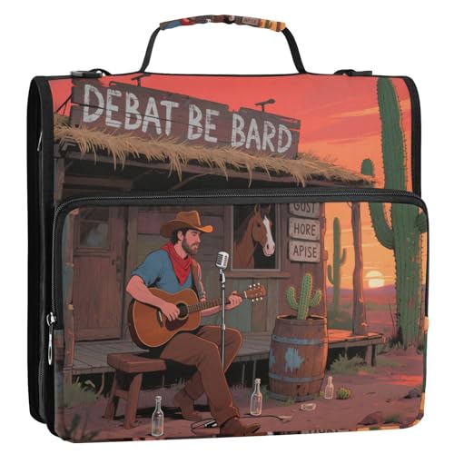 Lonely Guitar Western-Cowboy-Ordner mit 3 Ringen, 3,8 cm, mit Reißverschluss und Schultergurt und Griff, mehrere Taschen, Reißverschluss, geeignet für Mittelschule Lonely Guitar Western-Cowboy-Ordner mit 3 Ringen, 3,8 cm, mit Reißverschluss und Schultergurt und Griff, mehrere Taschen, Reißverschluss, geeignet für Mittelschule von Yoogain