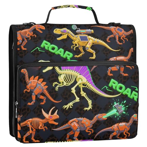Mecha Dinosaurier-Brüllender T-Rex, 3 Ringe, Büroordner mit Griff, einfach zu tragen, tragbar, für Zuhause, Reisen, sichere Aufbewahrungstasche für Mittelschule, 3,8 cm, Orange / Schwarz Mecha Dinosaurier-Brüllender T-Rex, 3 Ringe, Büroordner mit Griff, einfach zu tragen, tragbar, für Zuhause, Reisen, sichere Aufbewahrungstasche für Mittelschule, 3,8 cm, Orange / Schwarz von Yoogain
