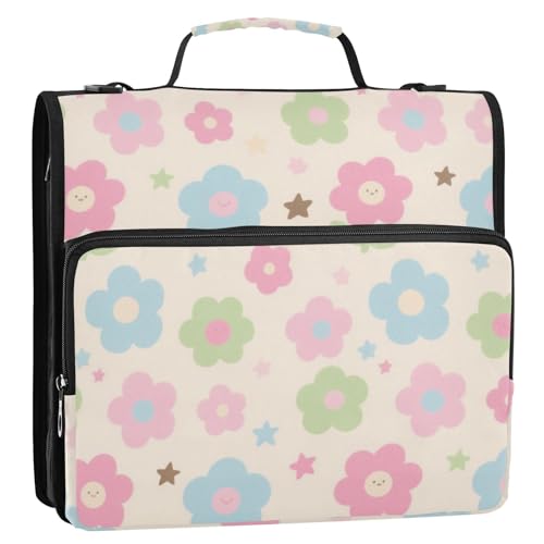Niedliche rosa-blaue Blumen, 3,8 cm, 3 Ringe, Ordner, Reißverschluss mit Schultergurt und Griff, einfach zu tragen, Schulbedarf, Organizer, geeignet für Mittelschule Niedliche rosa-blaue Blumen, 3,8 cm, 3 Ringe, Ordner, Reißverschluss mit Schultergurt und Griff, einfach zu tragen, Schulbedarf, Organizer, geeignet für Mittelschule von Yoogain