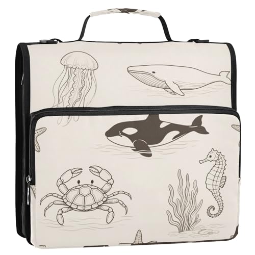 Ocean Animal Schwarz Beige Hai Quallen 3 Ringe Ordner mit Reißverschluss mit Schultergurt und Griff, leicht zu tragen, Dokumentenordner, Organizer, geeignet für Mittelschule Ocean Animal Schwarz Beige Hai Quallen 3 Ringe Ordner mit Reißverschluss mit Schultergurt und Griff, leicht zu tragen, Dokumentenordner, Organizer, geeignet für Mittelschule von Yoogain