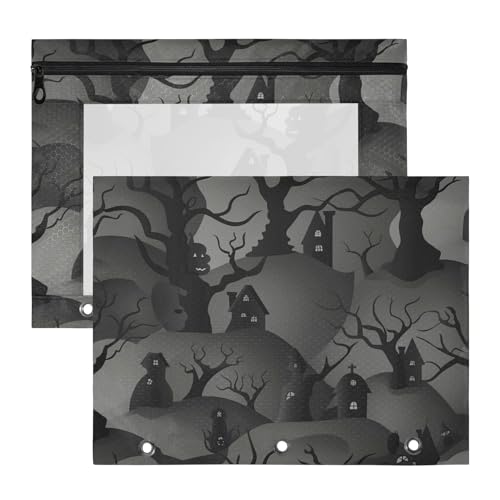 Ordner, entzückende 3-Loch-Tasche für 3 Ringe, 2 Stück, Lehrer, Zuhause, Mystery on Haunted Hill, Grau von Yoogain