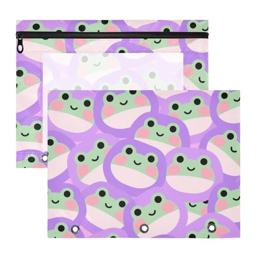 Ordner, tragbarer Kunststoff-Aktenordner für A4-Papier, Briefe, 2 Stück, Studenten, Zuhause, Cartoon, niedlicher Frosch, Grün, Lila Ordner, tragbarer Kunststoff-Aktenordner für A4-Papier, Briefe, 2 Stück, Studenten, Zuhause, Cartoon, niedlicher Frosch, Grün, Lila von Yoogain