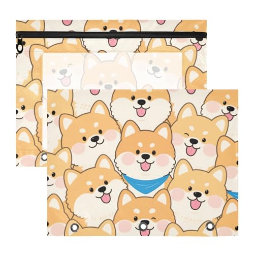 Ordner, transparent, 3 Löcher, für 3 Ringe, 2 Stück, Studenten, Klasse, niedlicher Cartoon, Shiba Inu Hund von Yoogain