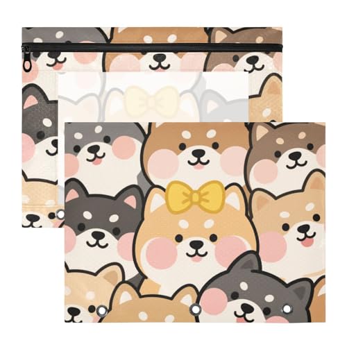 Ordner mit 3 Löchern, 3 Löchern, für A4-Papier, Briefe, 2 Stück, Lehrer, Schulanfang, niedlicher Cartoon, Shiba Inu Hund von Yoogain