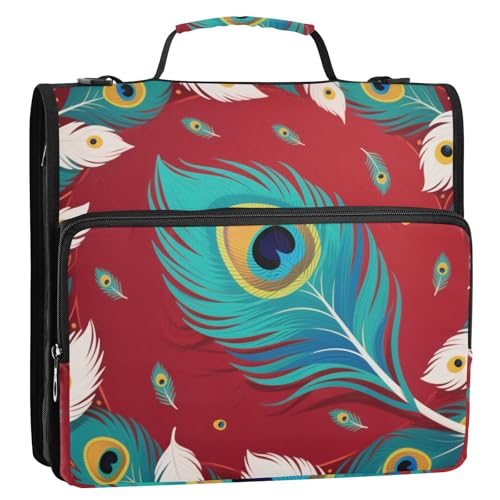 Ordner mit Pfauenfedern, 3 Ringe, 3,8 cm, Organizer mit Griff, Multi-Taschen, geeignet für Mittelschule, Rot und Grün Ordner mit Pfauenfedern, 3 Ringe, 3,8 cm, Organizer mit Griff, Multi-Taschen, geeignet für Mittelschule, Rot und Grün von Yoogain