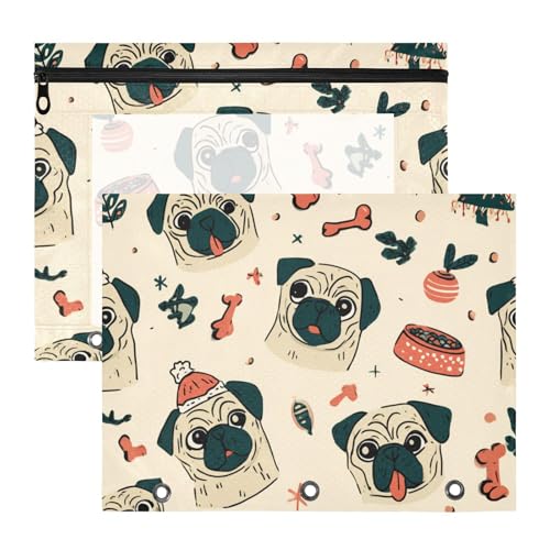 Ordner mit Reißverschluss, 3-Loch-Tasche für A4-Papierbriefe, 2 Stück, Lehrer, Klassenzimmer, Skizzenstil, niedliche Cartoon-Hunde von Yoogain