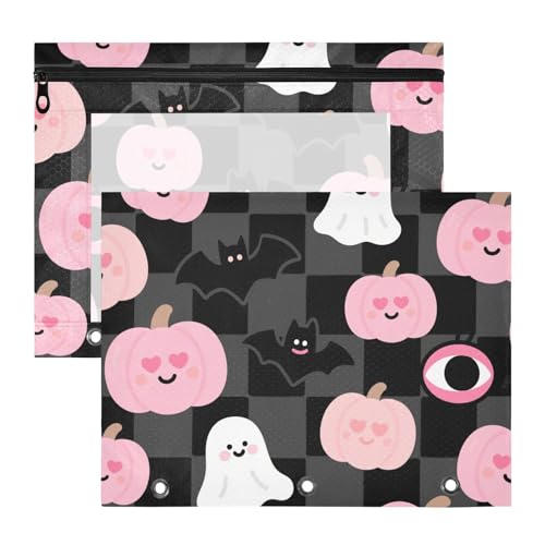 Ordner mit Sichtfenster, 3 Löcher, für A4-Papier, Briefe, 2 Stück, Lehrerklasse, Rosa, Halloween-Kürbis von Yoogain