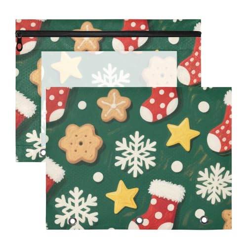 Ordner mit glatten Reißverschlüssen, 3-Loch-Tasche für A4-Papierbriefe, 2 Stück, Lehrer, Schulanfang, Frohe Weihnachten, rote Weihnachtsstrümpfe von Yoogain