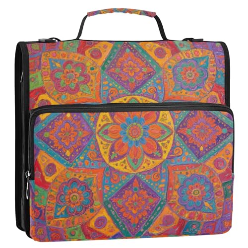 Ordnungsmappe mit 3 Ringen im Bohemian-Stil, bunt, 3,8 cm, mit Griff und abnehmbarem Schultergurt, einfach zu transportieren, Dokumentenmappe für die Mittelschule Ordnungsmappe mit 3 Ringen im Bohemian-Stil, bunt, 3,8 cm, mit Griff und abnehmbarem Schultergurt, einfach zu transportieren, Dokumentenmappe für die Mittelschule von Yoogain