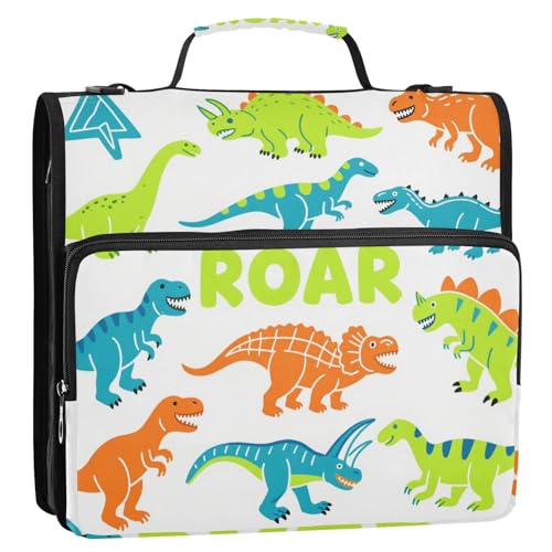 Organizer mit 3 Ringen, Cartoon-Dinosaurier, brüllendes Orange / Schwarz, mit Schultergurt und Griff, mehrere Taschen, Dokumentenmappe für Mittelschüler Organizer mit 3 Ringen, Cartoon-Dinosaurier, brüllendes Orange / Schwarz, mit Schultergurt und Griff, mehrere Taschen, Dokumentenmappe für Mittelschüler von Yoogain