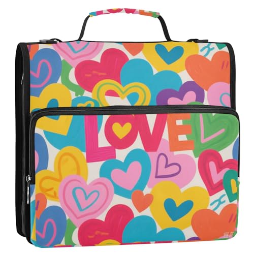Organizer mit 3 Ringen, buntes Cartoon-Herz mit Griff und abnehmbarem Schultergurt, mehrere Taschen, Reißverschluss, Portfolio für Büro, Schule Organizer mit 3 Ringen, buntes Cartoon-Herz mit Griff und abnehmbarem Schultergurt, mehrere Taschen, Reißverschluss, Portfolio für Büro, Schule von Yoogain