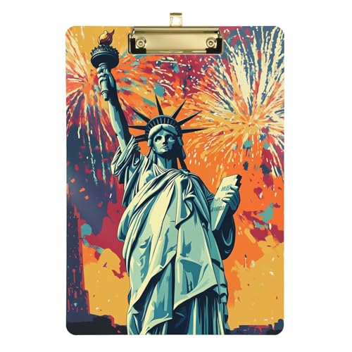 Personalisierbares Klemmbrett mit Freiheitsstatue, Feuerwerk, niedliches Hartbrett für Polizei, Büro, Krankenschwester, Fußballtrainer, Größe 22,9 x 30,5 cm von Yoogain