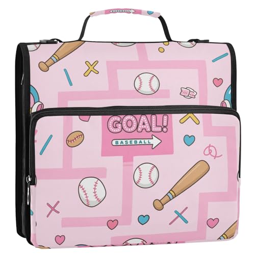 Pinkes Baseball-Labyrinth-Spiel-Muster, 3 Ringe, Ordner-Organizer mit Schultergurt und Griff, inklusive Reißverschlusstasche, Schulbedarf, Organizer, geeignet für Mittelschule Pinkes Baseball-Labyrinth-Spiel-Muster, 3 Ringe, Ordner-Organizer mit Schultergurt und Griff, inklusive Reißverschlusstasche, Schulbedarf, Organizer, geeignet für Mittelschule von Yoogain