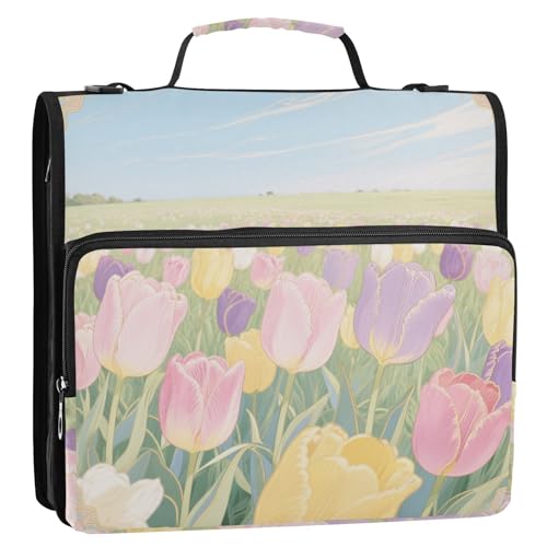 Ringbuch mit 3 Ringen, Frühlingsblumengarten, Reißverschluss mit Schultergurt, mehrere Taschen, Portfolio-Ordner für Büro, Schule Ringbuch mit 3 Ringen, Frühlingsblumengarten, Reißverschluss mit Schultergurt, mehrere Taschen, Portfolio-Ordner für Büro, Schule von Yoogain
