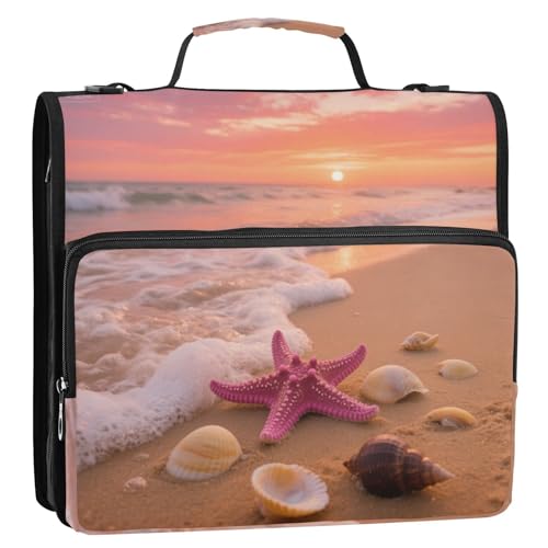 Ringbuch mit 3 Ringen, Motiv: Sonnenuntergang, Strandlandschaft, Seesternmuscheln, 3,8 cm, mit Reißverschluss und Griff, mehrere Taschen, tragbares Portfolio für Schule und Büro Ringbuch mit 3 Ringen, Motiv: Sonnenuntergang, Strandlandschaft, Seesternmuscheln, 3,8 cm, mit Reißverschluss und Griff, mehrere Taschen, tragbares Portfolio für Schule und Büro von Yoogain