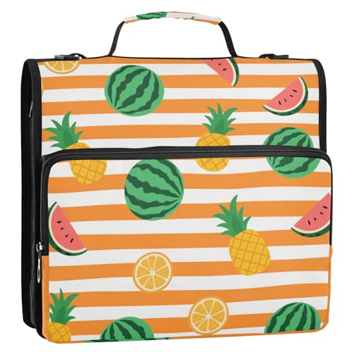Ringbuch mit Reißverschluss und Schultergurt und Griff, mehrere Taschen, Reißverschluss, Portfolio für Schule und Büro, Orange / Weiß gestreift, Sommerfrucht Ringbuch mit Reißverschluss und Schultergurt und Griff, mehrere Taschen, Reißverschluss, Portfolio für Schule und Büro, Orange / Weiß gestreift, Sommerfrucht von Yoogain