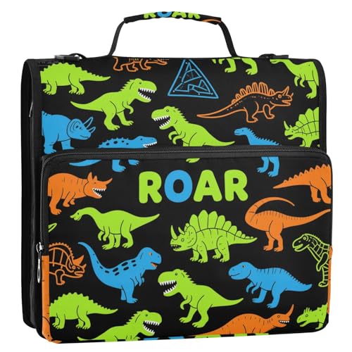 Roaring T-rex Ankylosaurus Ringbuch-Organizer mit Griff und abnehmbarem Schultergurt, Portfolio-Organizer mit mehreren Taschen, Portfolio-Organizer für Schule/Büro, 3,8 cm, Schwarz / fluoreszierend Roaring T-rex Ankylosaurus Ringbuch-Organizer mit Griff und abnehmbarem Schultergurt, Portfolio-Organizer mit mehreren Taschen, Portfolio-Organizer für Schule/Büro, 3,8 cm, Schwarz / fluoreszierend von Yoogain