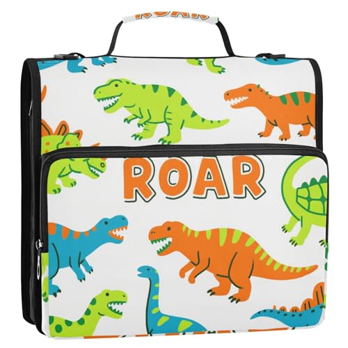 Roaring T-rex Ankylosaurus Ringbuch mit 3 Ringen, 3 Ringe, mit Reißverschluss, mit Griff, Dokumentenordner, Organizer für die Schule, Weiß, fluoreszierend, Grün, 3,8 cm Roaring T-rex Ankylosaurus Ringbuch mit 3 Ringen, 3 Ringe, mit Reißverschluss, mit Griff, Dokumentenordner, Organizer für die Schule, Weiß, fluoreszierend, Grün, 3,8 cm von Yoogain