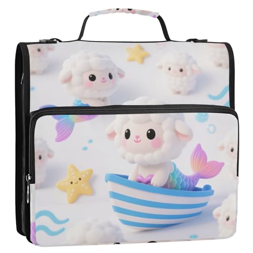 Süßes Cartoon-Design mit weißem Schaf und Meerjungfrau, 3,8 cm, 3 Ringe, Organizer mit Griff, mehrere Taschen, Schulordner, Organizer für Mittelschule Süßes Cartoon-Design mit weißem Schaf und Meerjungfrau, 3,8 cm, 3 Ringe, Organizer mit Griff, mehrere Taschen, Schulordner, Organizer für Mittelschule von Yoogain