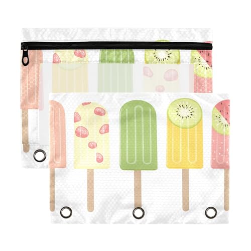 Summer Popsicle Fresh Bleistift-Ordner mit transparentem Fenster, Ringordner mit Taschen in verschiedenen Farben, 3 Ringe, Ordner für Bürobedarf, mehrfarbig, 2 Stück von Yoogain