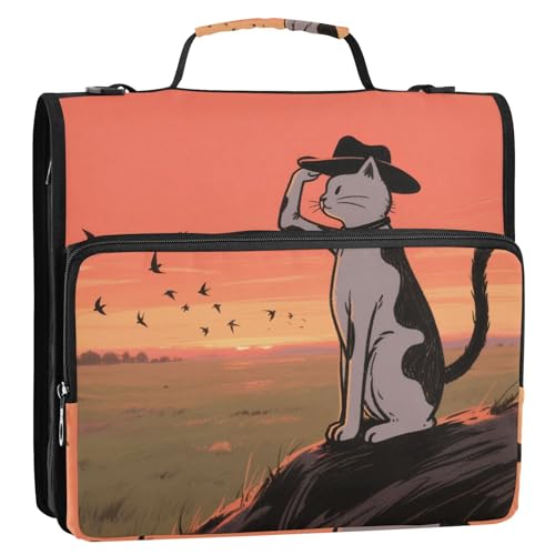 Sunset Prairie Cat Cowboy 3,8 cm 3-Ringe Büroordner Organizer mit Gurt Laege Kapazität tragbar Zuhause Reise sichere Aufbewahrungstasche für Schule und Büro Sunset Prairie Cat Cowboy 3,8 cm 3-Ringe Büroordner Organizer mit Gurt Laege Kapazität tragbar Zuhause Reise sichere Aufbewahrungstasche für Schule und Büro von Yoogain