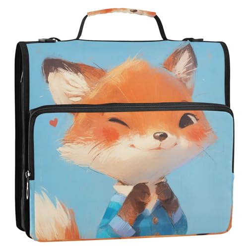 Sweet Fox Cartoon 3,8 cm Ringbuch mit extra Taschen mit Schultergurt, Laege Kapazität, tragbar, für Zuhause, Reisen, sichere Aufbewahrungstasche für Mittelschule von Yoogain