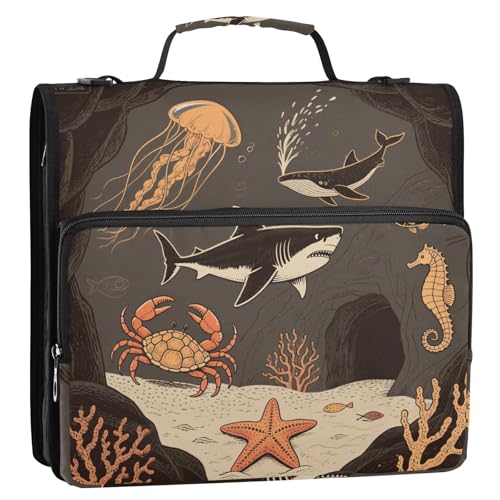 Under Marine Schwarz Orange Tier Hai Quallen 3,8 cm 3 Ringe Ordner mit Reißverschluss mit Schultergurt und Griff, wasserdichter Dokumenten-Organizer, geeignet für Mittelschule Under Marine Schwarz Orange Tier Hai Quallen 3,8 cm 3 Ringe Ordner mit Reißverschluss mit Schultergurt und Griff, wasserdichter Dokumenten-Organizer, geeignet für Mittelschule von Yoogain