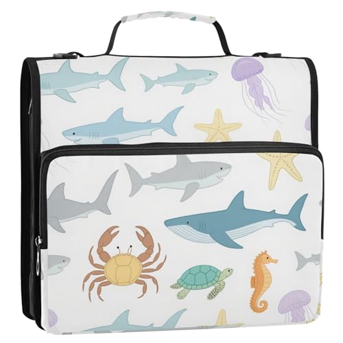 Under Ocean Animal Shark Crab Bunter Weiß 3,8 cm Ringbuch Reißverschluss mit Griff, einfach zu tragen, Schulbedarf, Organizer, geeignet für Mittelschule Under Ocean Animal Shark Crab Bunter Weiß 3,8 cm Ringbuch Reißverschluss mit Griff, einfach zu tragen, Schulbedarf, Organizer, geeignet für Mittelschule von Yoogain