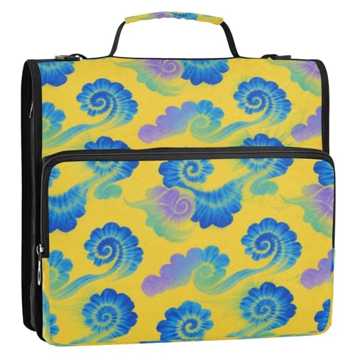 Unregelmäßiges Batikmuster in Gelb und Blau, 3-Ringbuch mit extra Taschen mit Riemen, leicht zu transportieren, Portfolio-Organizer für die Mittelschule Unregelmäßiges Batikmuster in Gelb und Blau, 3-Ringbuch mit extra Taschen mit Riemen, leicht zu transportieren, Portfolio-Organizer für die Mittelschule von Yoogain
