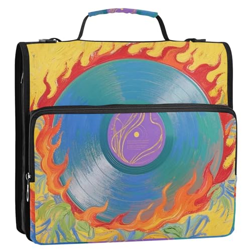 Vintage Schallplatten-Ölgemälde-Stil, 3,8 cm, 3 Ringe, Reißverschluss, Ordner mit Schultergurt und Griff, mehrere Taschen, Dokumentenmappe, Organizer für Mittelschüler Vintage Schallplatten-Ölgemälde-Stil, 3,8 cm, 3 Ringe, Reißverschluss, Ordner mit Schultergurt und Griff, mehrere Taschen, Dokumentenmappe, Organizer für Mittelschüler von Yoogain