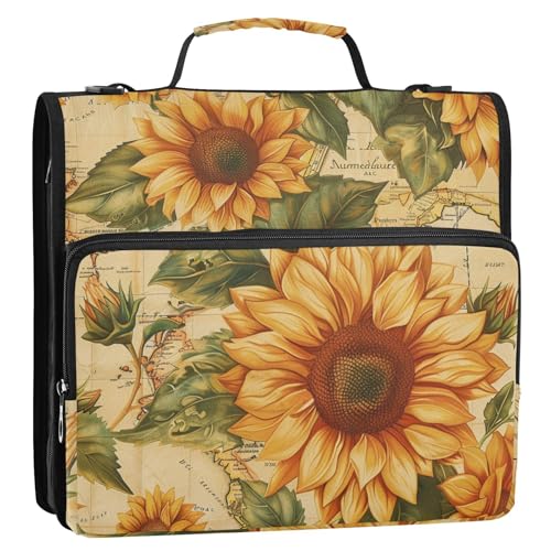 Vintage Sonnenblumen 3,8 cm 3-Ringe Schule Reißverschluss Ordner mit Griff Wasserdicht Dokumentenordner Organizer für Schule und Büro Vintage Sonnenblumen 3,8 cm 3-Ringe Schule Reißverschluss Ordner mit Griff Wasserdicht Dokumentenordner Organizer für Schule und Büro von Yoogain