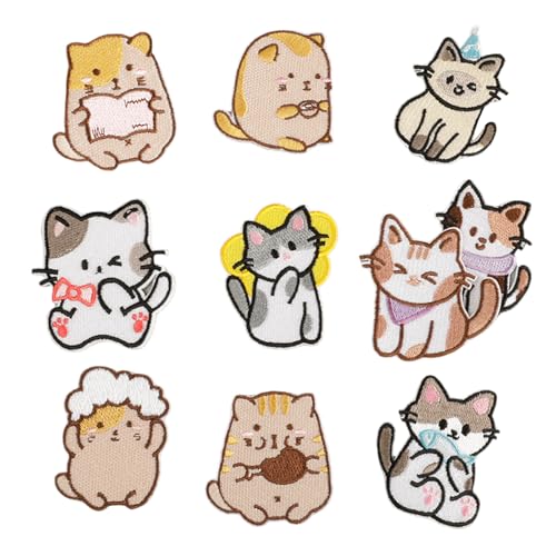 10 PCs Cartoon Katzen Bestickte Flecken Eisen Auf Flecken Tierreparaturflecken Auf Applique Flecken Für Kleidungstasche Nähen von Yooghuge
