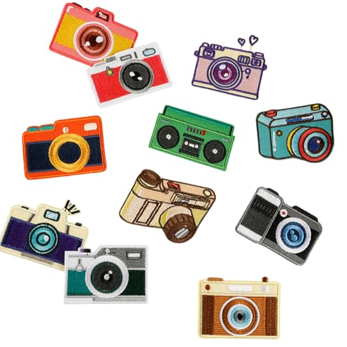 11 PCs Bunte Bestickte Pflaster Nähen Auf Flecken Cartoon Kamera Eisen Auf Kleidung Nähe Cartoon Kamera Gesticktem Eisen Farbenfrohen Nähen von Yooghuge