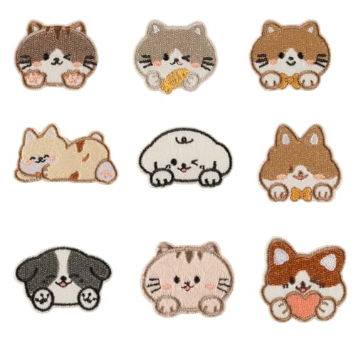 9 PCs Schöne Hunde Reparaturflecken Katzen Eisen Auf Gestickten Flecken Cartoon Auf Dekorative Applikationen Für Kleidung Nähen von Yooghuge