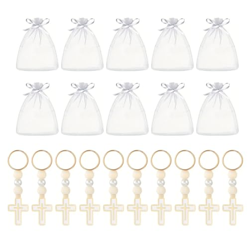 Yooghuge 10pcs Holzperlen Schlüsselbund Set Crosed Anhängerschlüsselkette Mit Kordelstring Tasche Für Babypartys Hochzeitsfeiern Vorräte von Yooghuge